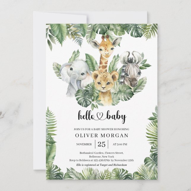 Safari animals Tropical greenery Boy Baby Shower Invitation (Front)