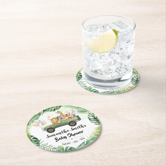 Safari Animals Tropical Jungle Baby Shower Coaster (Insitu)