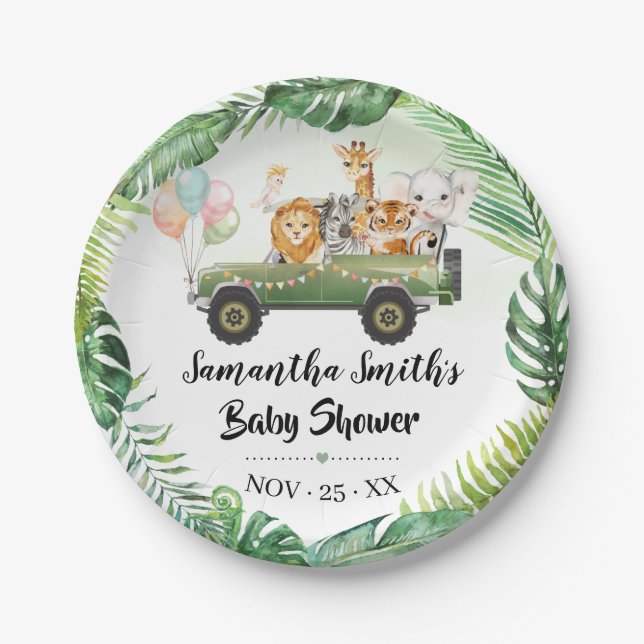 Safari Animals Tropical Jungle Baby Shower Paper Plate (Front)