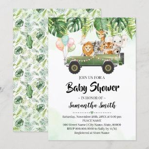 Safari Animals Tropical Jungle Zoo Baby Shower Invitation