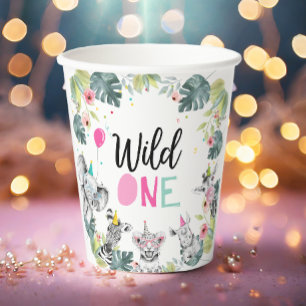 Safari Animals Two Wild Birthday Pink Girl  Paper Cups