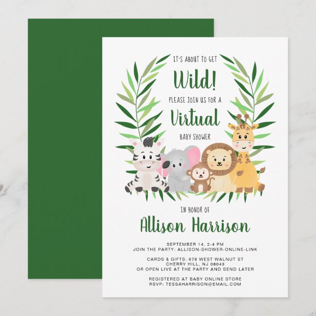 Safari Animals Virtual Baby Shower Invitation (Front/Back)