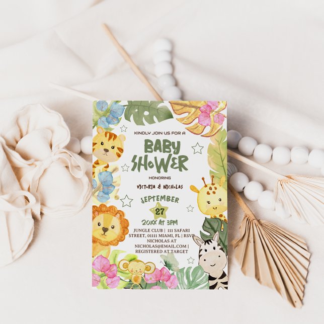 Safari Animals Watercolor Baby Shower  Invitation (Creator Uploaded)