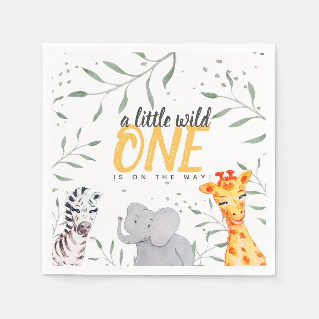 Safari Animals Watercolor Baby Shower Paper Napkin (Front)