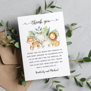 Safari Animals Watercolor Birthday I Baby Shower Thank You Card