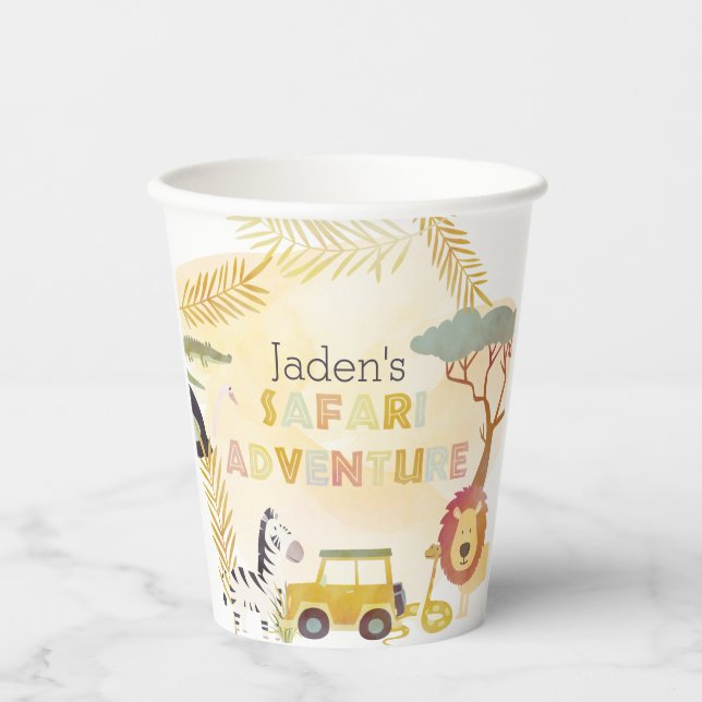 Safari Animals Watercolor Birthday Party Circle  Paper Cups (Front)