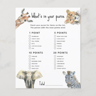 Safari animals - Whats in your purse baby shower