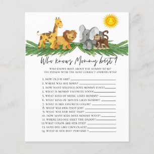 Safari Animals Who knows Mummy Baby Shower Game