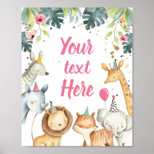 Safari Animals Wild Girl Birthday Party Table Sign