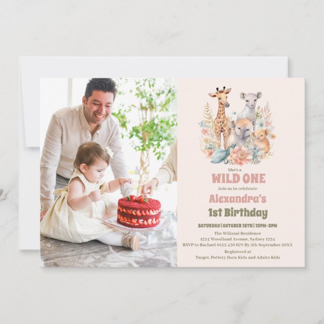 Safari Animals Wild One 1st Birtday Invitation (Front)