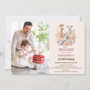 Safari Animals Wild One 1st Birtday Invitation