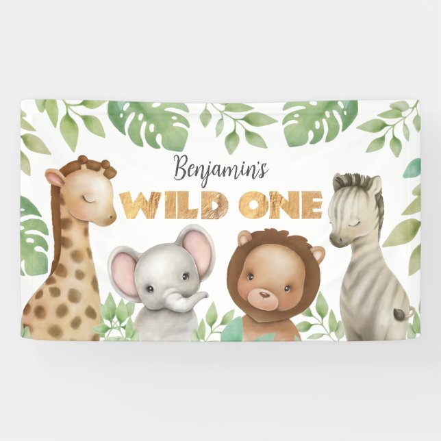 Safari Animals Wild One 1st Birthday Banner (Horizontal)