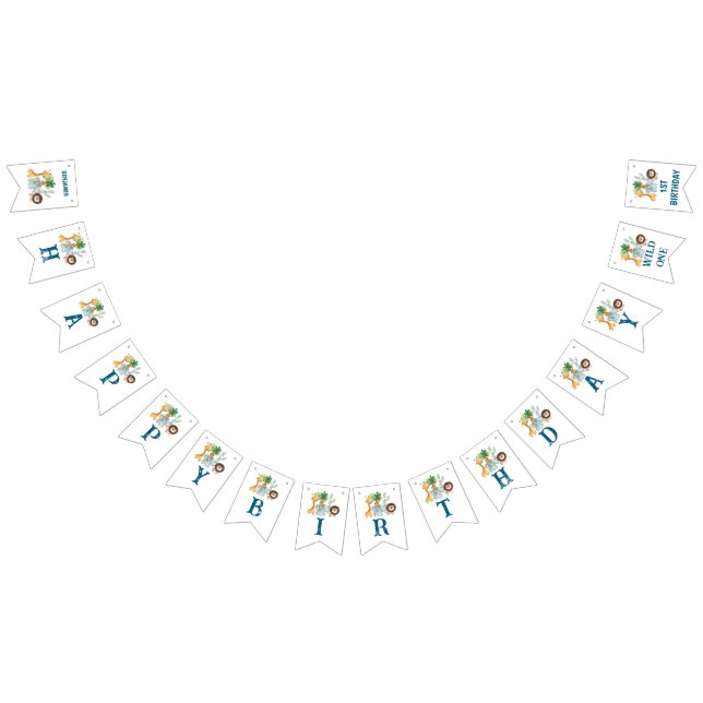 Safari Animals Wild One 1st birthday  Bunting (All)