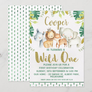 Safari Animals Wild One 1st Birthday Invitation