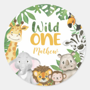 Safari Animals Wild One 1st Birthday Jungle Boy Cl Classic Round Sticker