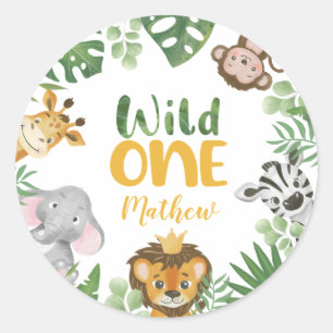 Safari Animals Wild One 1st Birthday Jungle Boy Cl Classic Round Sticker