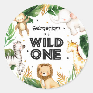 Safari Animals Wild One 1st Birthday Party Classic Round Sticker