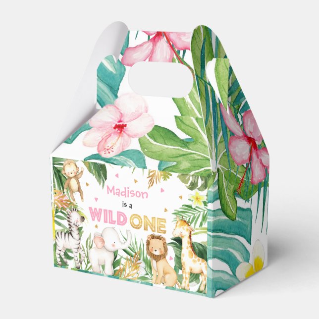 Safari Animals Wild One 1st Birthday Party Decor Favour Box (Front Side)