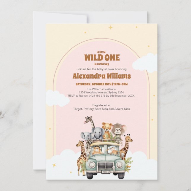 Safari Animals Wild One Baby Shower Invitation (Front)