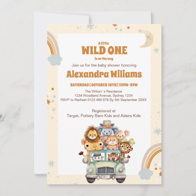 Safari Animals Wild One Baby Shower Invitation (Front)