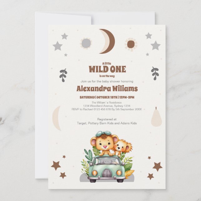 Safari Animals Wild One Baby Shower Invitation (Front)