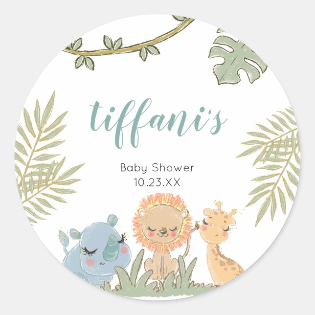  Safari Animals Wild One Baby Shower Thank You Classic Round Sticker (Front)