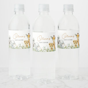 Safari Animals Wild One Baby Shower Water Bottle Label