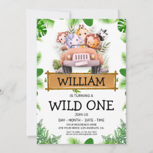 Safari Animals Wild One Birthday Invitation