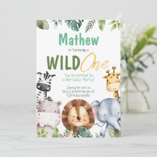 Safari Animals Wild One Birthday Invitation