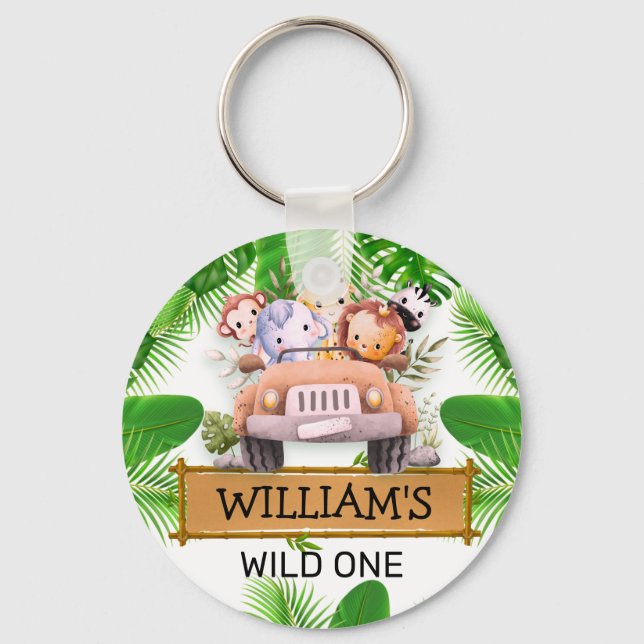 Safari Animals Wild One Birthday Key Ring (Front)