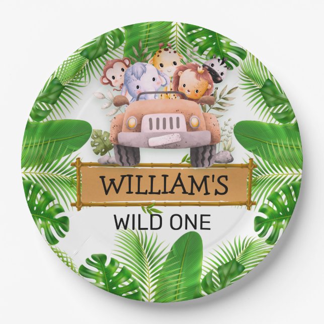 Safari Animals Wild One Birthday Paper Plate (Front)