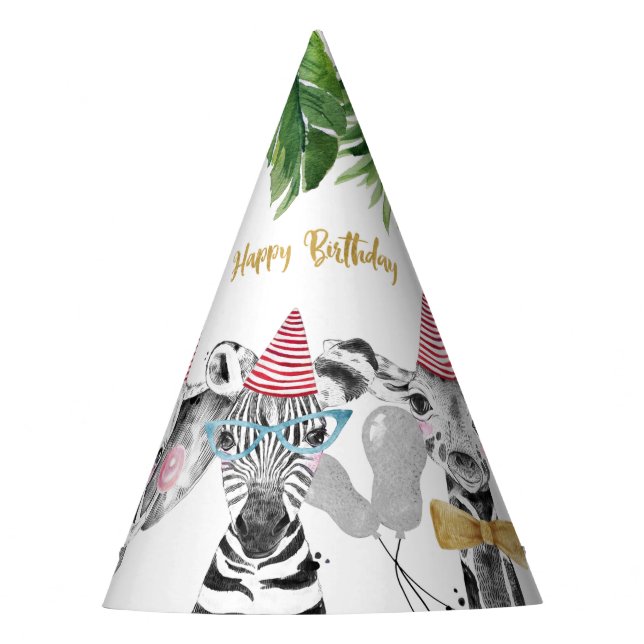 Safari Animals Wild One Birthday Party Hat (Front)