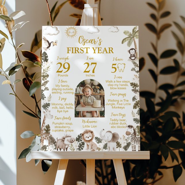 Safari Animals Wild One Birthday Party Milestone Poster (Creator Uploaded)