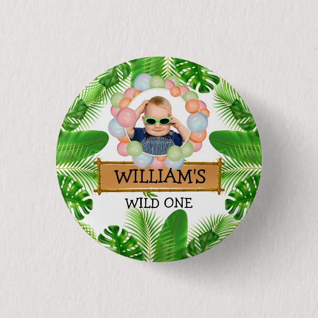 Safari Animals Wild One Birthday PHOTO 3 Cm Round Badge (Front)