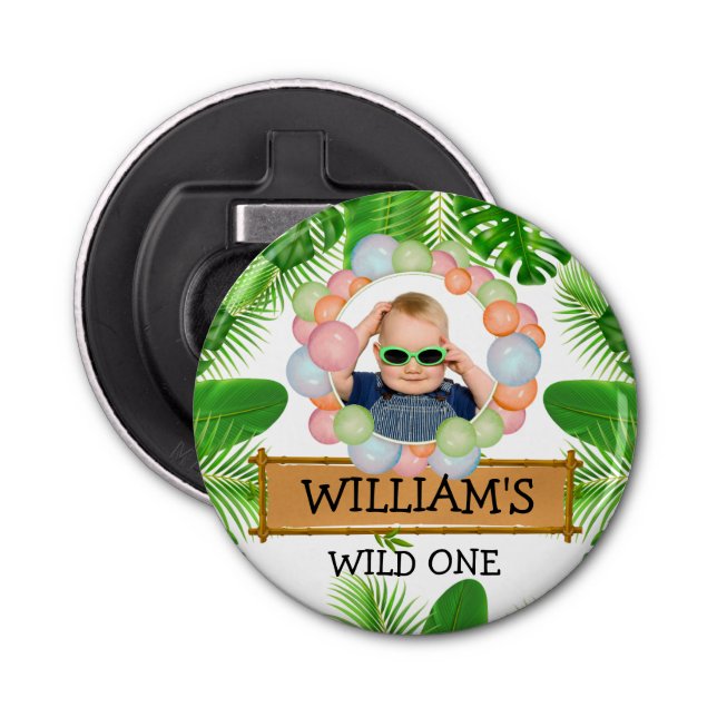 Safari Animals Wild One Birthday PHOTO Bottle Opener (Front)