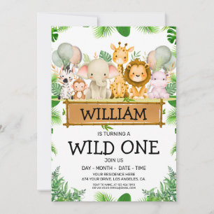 Safari Animals Wild One Birthday PHOTO Invitation