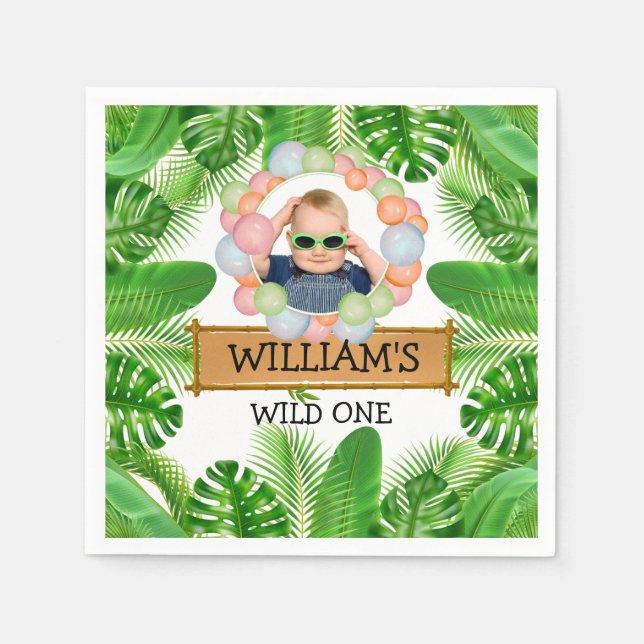 Safari Animals Wild One Birthday PHOTO Napkin (Front)