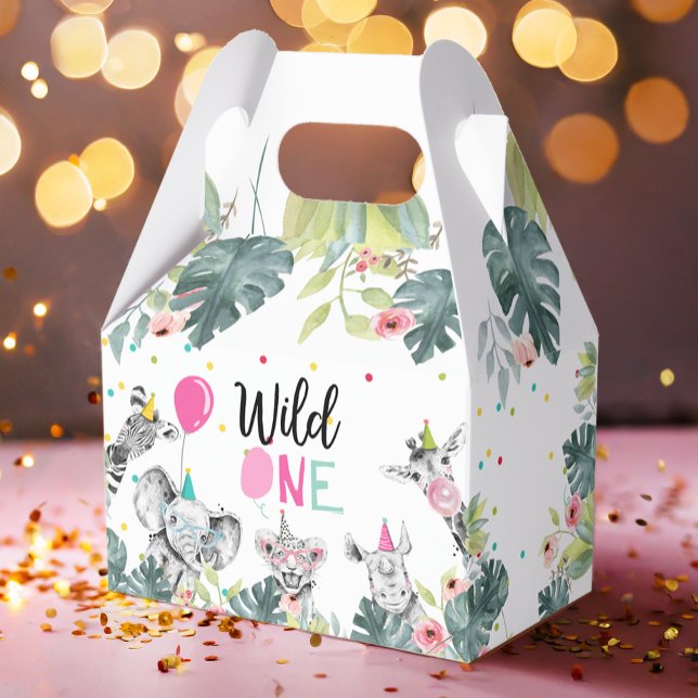 Safari Animals Wild One Birthday Pink Girl  Favour Box (Creator Uploaded)