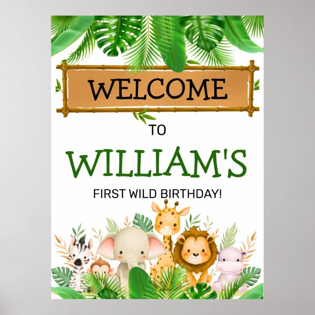 Safari Animals Wild One Birthday  Poster (Front)