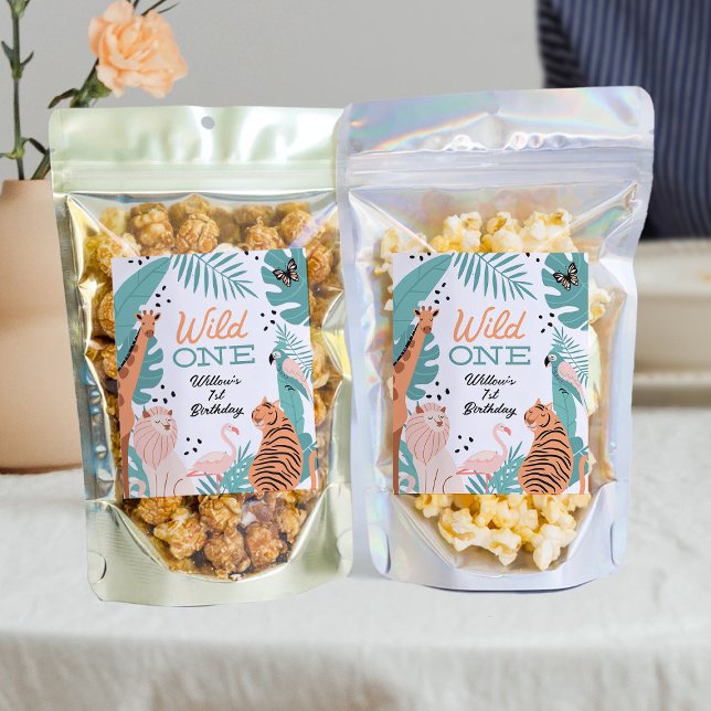 Safari Animals Wild One Birthday Snack Favour Labe Wine Label (Creator Uploaded)