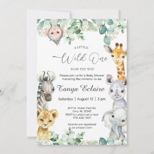 Safari Animals Wild One boy baby shower invite. Invitation