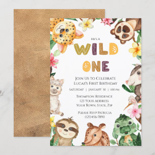 Safari Animals Wild One Boys First Birthday Invitation