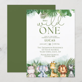 Safari Animals Wild One Boys First Birthday Invitation