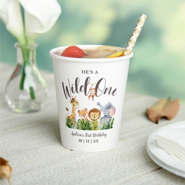 Safari Animals Wild One Children's Birthday Paper Cups (Insitu)