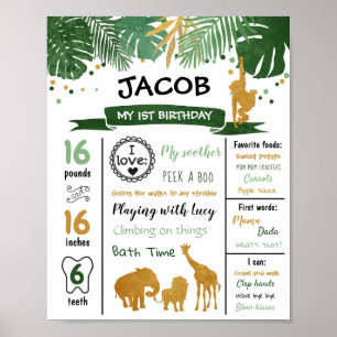 Safari Animals Wild One First Birthday Milestones Poster