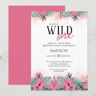 Safari Animals Wild One Girls First Birthday   Invitation