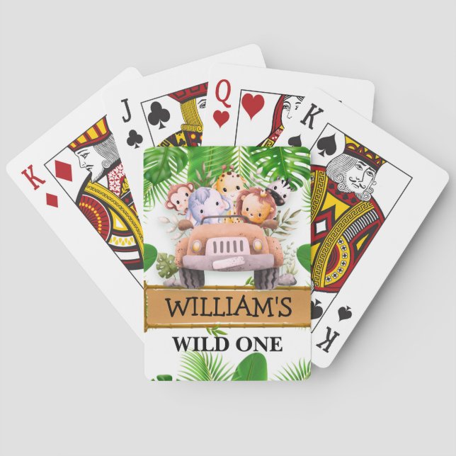 Safari Animals Wild One JUNGLE Birthday Playing Cards (Back)