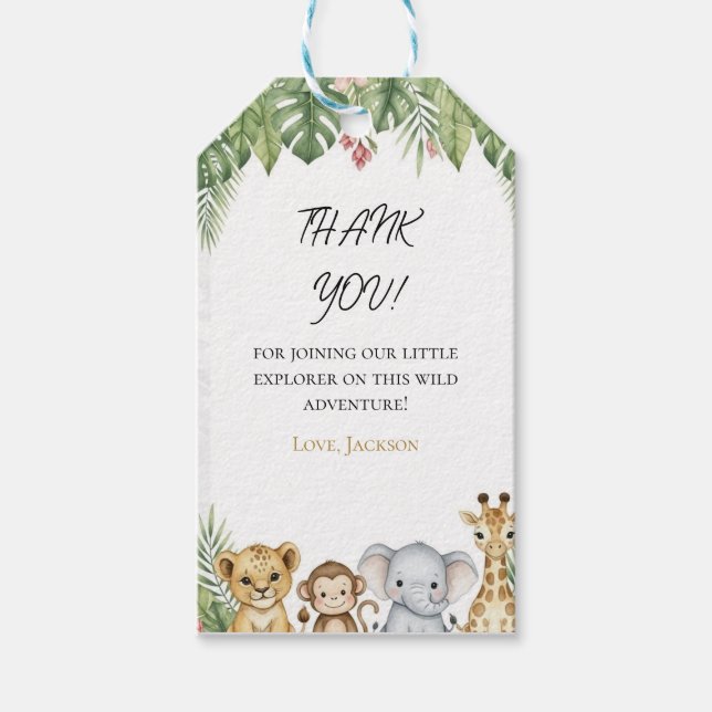Safari Animals Wild One Thank You Gift Tag (Front)