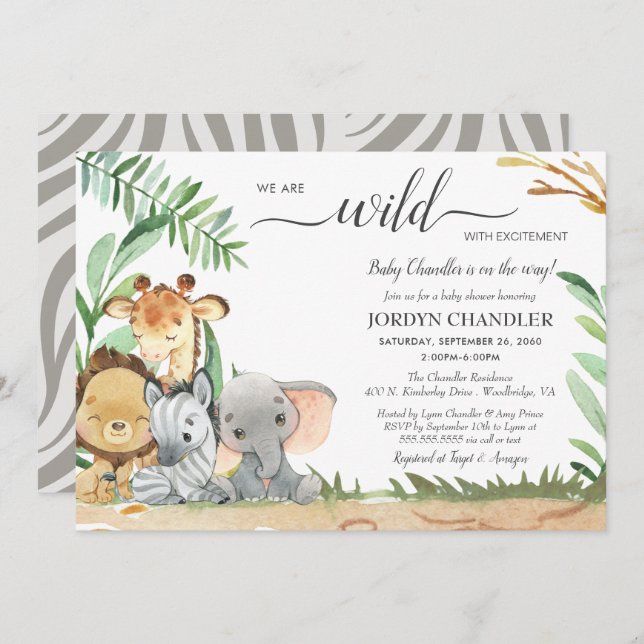Safari Animals Wild with Excitement Baby Shower Invitation (Front/Back)
