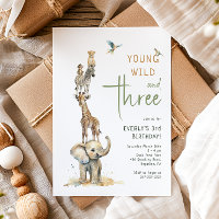 Safari Animals "Young Wild & Three" Kids Birthday